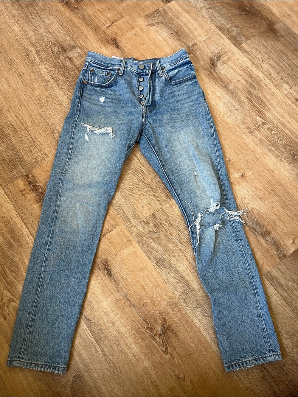 Levi's Light Blue Distressed Straight Leg Jeans